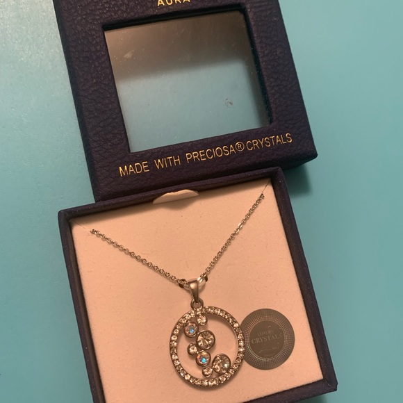 AURA silver-tone crystal pendant with 16 inch + 2 inch extender cable chain NIB - Picture 3 of 8